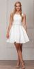 Boat Neck Jewel Waist Pleated Puffy Skirt Short Party Dress in Ivory